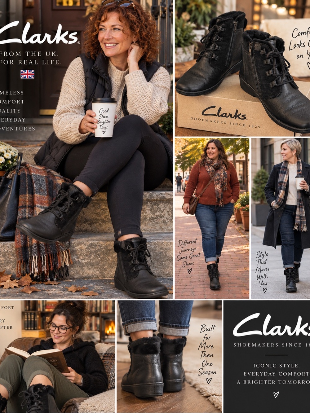Clarks Black Faux Fur Lace-Up Ankle Booties